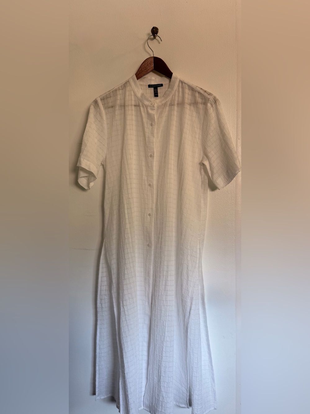 NWOT Eileen Fisher Organic Cotton White  Voile Short-Sleeve Button down XS Tunic